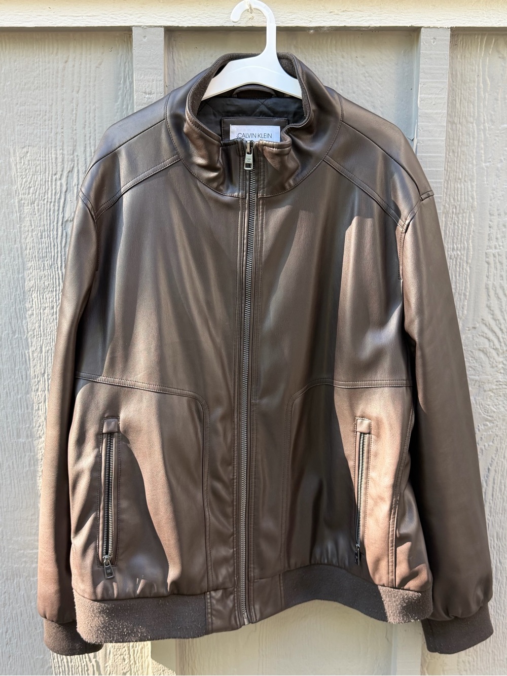 Calvin Klein Men's Faux Leather Bomber Jacket Brown Size XXL